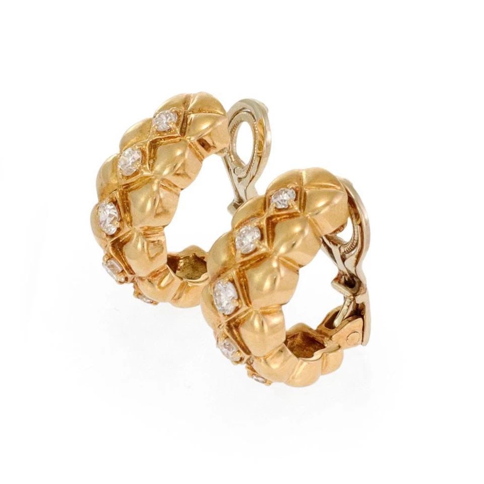 MORABITO PARIS DIAMOND 18K YELLOW GOLD HUGGIE CLIP ON EARRINGS: MORABITO PARIS DIAMOND 18K YELLOW GOLD HUGGIE CLIP ON EARRINGS Morabito Paris Diamond 18k Yellow Gold Huggie Clip On Earrings Description This lovely pair of earrings are authentic by French designer 