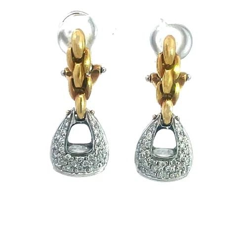 FOPE DIAMOND GOLD EARRINGS 18K TWO TONE PAVE SET DANGLE STYLE (1 of 2)