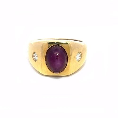 STAR RUBY DIAMOND MEN'S RING 18K YELLOW GOLD SIZE 9.5 (1 of 2)