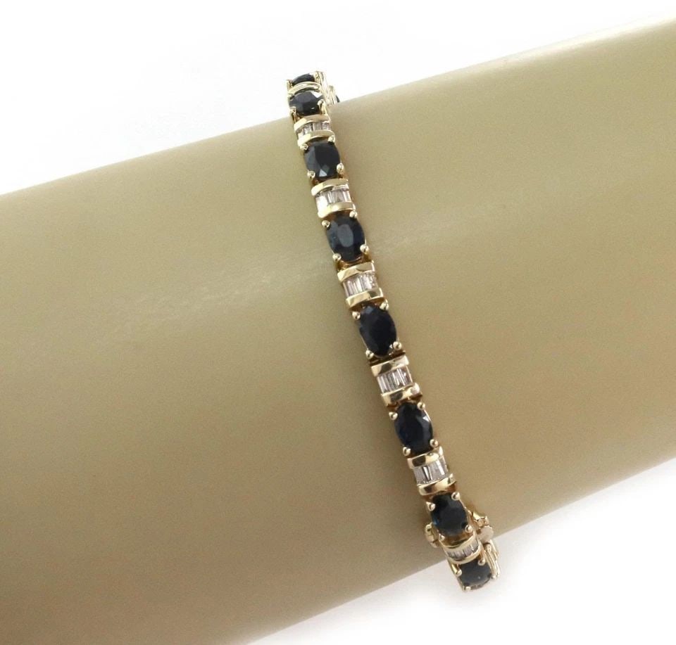 DIAMOND & SAPPHIRE BRACELET 14K YELLOW GOLD OVAL TENNIS BRACELET (1 of 1)