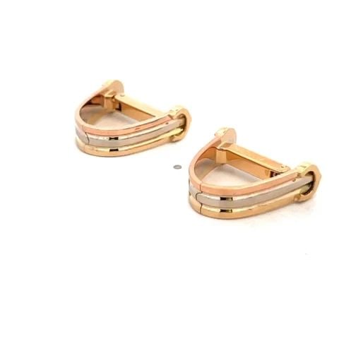 C DE CARTIER 18K STIRRUP CUFFLINKS TRI-COLOR GOLD W/PAPER: C DE CARTIER 18K STIRRUP CUFFLINKS TRI-COLOR GOLD W/PAPER This elegant authentic pair of cufflinks are by Cartier from C de Cartier Collection. It is crafted from 18k pink, yellow and white gold with 