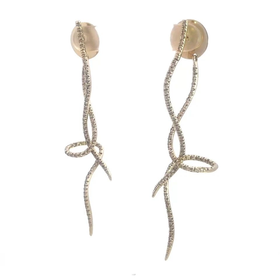 DIAMOND GOLD LONG EARRINGS 2.75CT INFINITY DOUBLE COILED DANGLE STYLE (1 of 1)