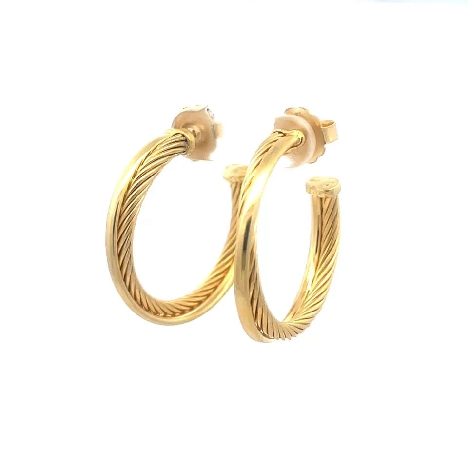 DAVID YURMAN CROSSOVER GOLD EARRINGS 18K YELLOW HOOPE STYLE: DAVID YURMAN CROSSOVER GOLD EARRINGS 18K YELLOW HOOPE STYLE From his Crossover Collection by David Yurman, these chic hoop earrings are designed in 18k yellow gold featuring two hoops, one polished an