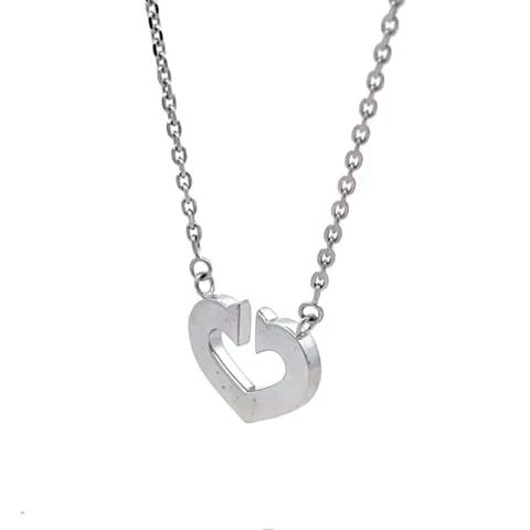 CARTIER C HEARTS 18K WHITE GOLD PENDANT & CHAIN NECKLACE: CARTIER C HEARTS 18K WHITE GOLD PENDANT & CHAIN NECKLACE This is a charming authentic necklace by Cartier. It is from C Hearts of Cartier Collection, the pendant is an open double C heart and is attac
