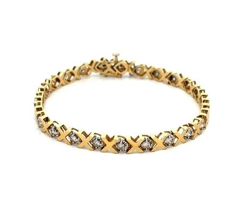 DIAMOND GOLD BRACELET 14K YELLOW X LINK WHITE GOLD PRONG SET (1 of 2)
