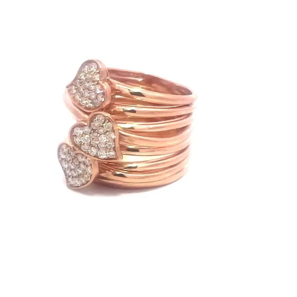 EFFY DIAMOND ROSE GOLD RING 14K MULTI-BAND PAVE SET 3 HEARTS DESIGN: EFFY DIAMOND ROSE GOLD RING 14K MULTI-BAND PAVE SET 3 HEARTS DESIGN The is a lovely ring by Effy, it is a fine piece of jewelry featuring multi wire bands with three hearts on the front center of the 