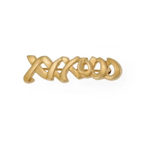 TIFFANY & CO. PICASSO 18K YELLOW GOLD XXOO BROOCH PIN: TIFFANY & CO. PICASSO 18K YELLOW GOLD XXOO BROOCH PIN Tiffany & Co. Picasso 18k Yellow Gold XXOO Brooch Pin Description This lovely authentic pin is from Tiffany & Co. by designer Paloma Picasso from 
