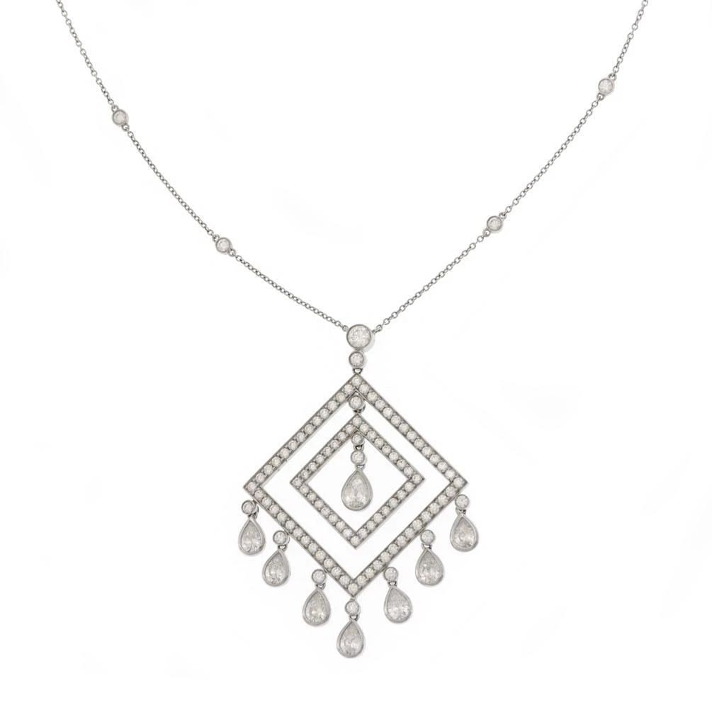 TIFFANY & CO. 5CT DIAMOND PLATINUM DOUBLE SQUARE DROP PENDANT & CHAIN (1 of 2)