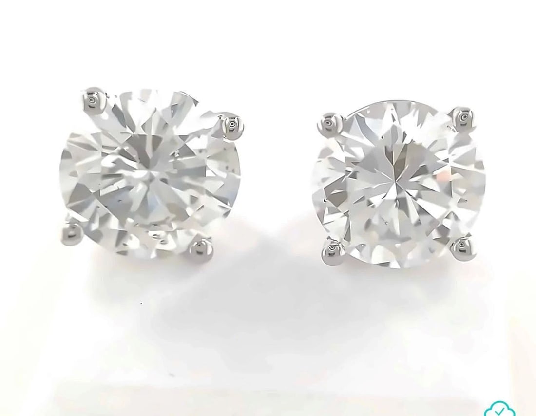 ROUND BRILLIANT 1.92CT DIAMOND 14K WHITE GOLD STUD EARRINGS D-SI2 GIA CERTIFIED (1 of 2)