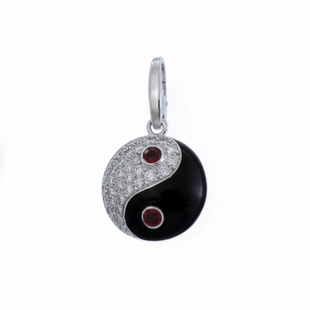 CARTIER YING YANG PAVE DIAMOND RUBY ENAMEL 18K WHITE GOLD CLIP CHARM PENDANT (1 of 2)