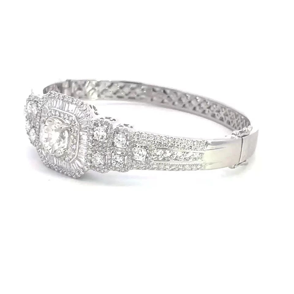 DIAMOND 5.57CT GOLD BRACELET BAGUETTE ROUND 18K WHITE BANGLE SOLITAIRE 2.57 CT - 2