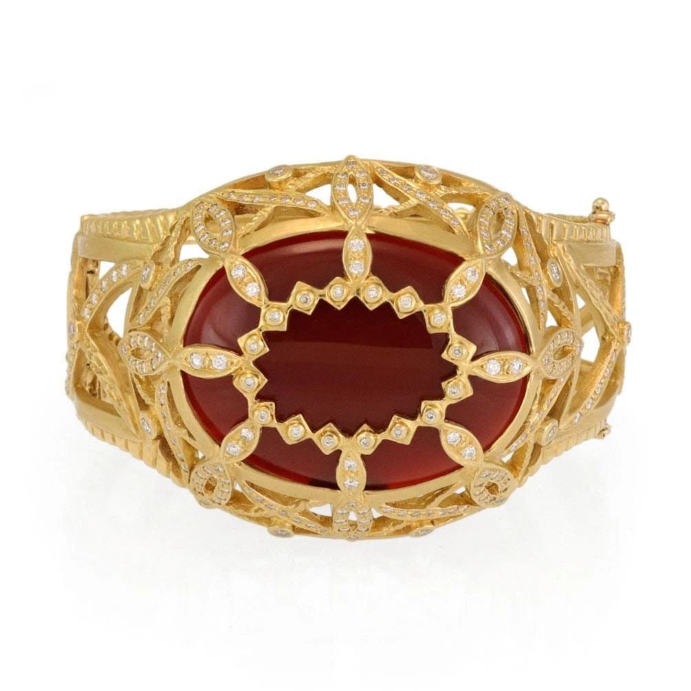 18K DORIS PANOS HONEY DROP CARNELIAN 1CT DIAMOND FANCY X CAGE STYLE BRACELET (1 of 2)