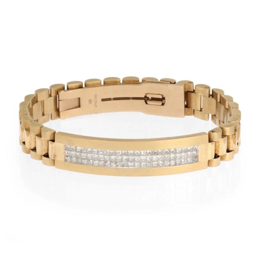 INVISIBLE SET 3.3CT PRINCESS CUT DIAMOND ID BAR 18K GOLD FLEX LINK BRACELET (1 of 2)