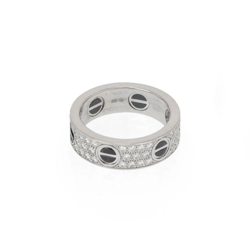 CARTIER LOVE PAVE DIAMOND CERAMIC 6.5MM 18K GOLD BAND RING SIZE 55-US 7.25: CARTIER LOVE PAVE DIAMOND CERAMIC 6.5MM 18K GOLD BAND RING SIZE 55-US 7.25 CARTIER LOVE PAVE DIAMOND CERAMIC 6.5MM 18K GOLD BAND RING SIZE 55-US 7.25 Cartier Love Pave Diamond Ceramic 6.5mm 18k Gold B