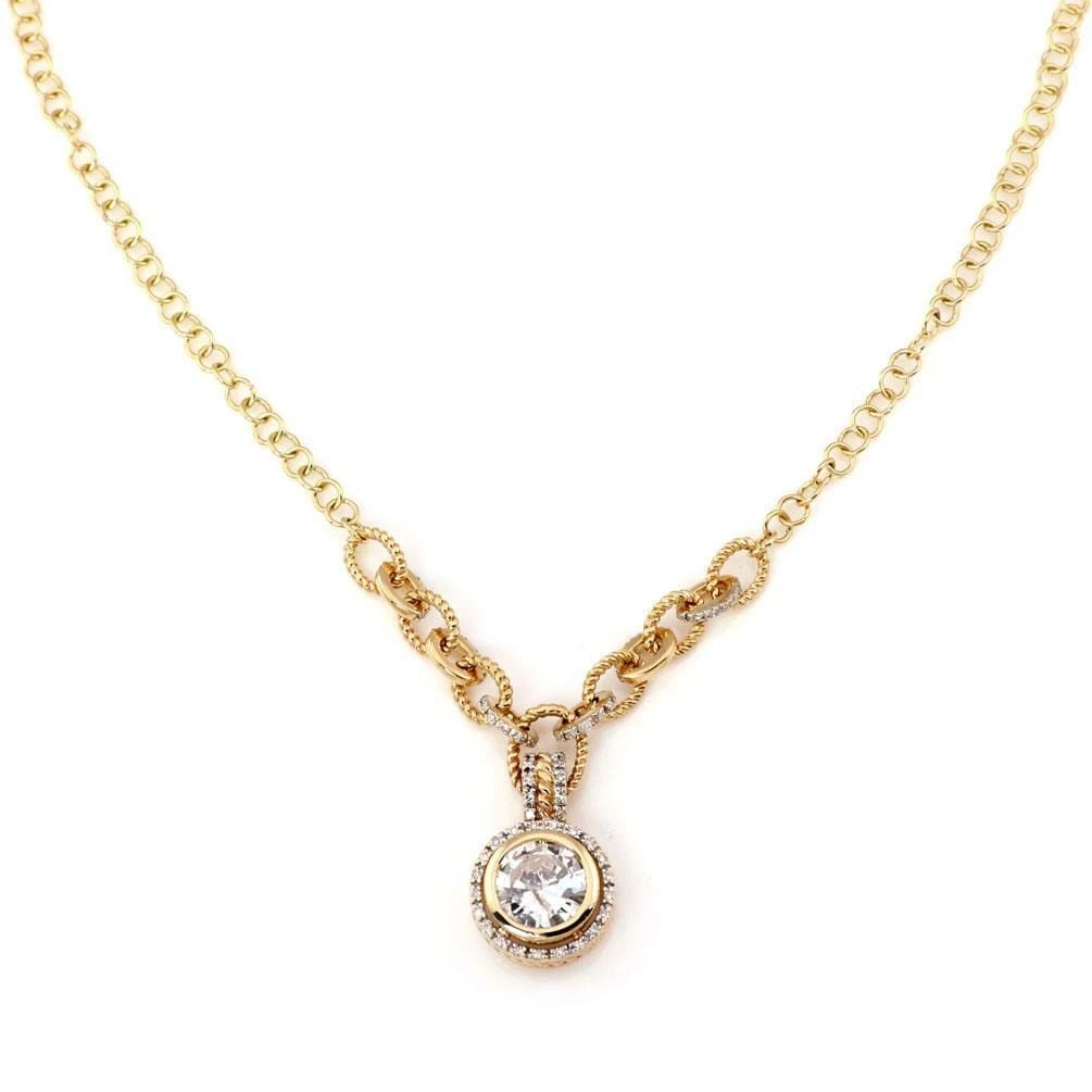 ESTATE 1.92CT SOLITAIRE DIAMOND W/ACCENT 14K GOLD ROUND PENDANT & CHAIN (1 of 2)