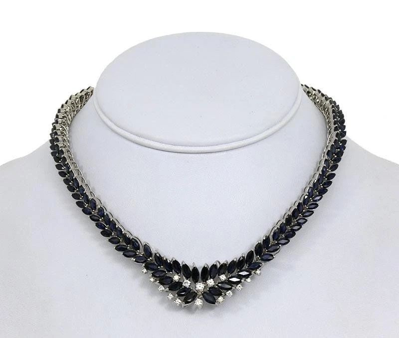 DIAMOND SAPPHIRE GOLD NECKLACE 18K WHITE FLORAL GRADUATED COLLAR STYLE (1 of 2)