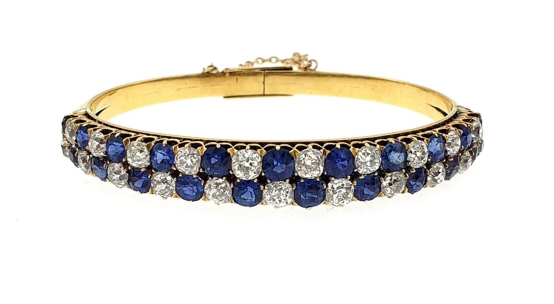 BRACELET DIAMOND & GEMSTONE 18K YELLOW GOLD VICTORIAN (1 of 1)