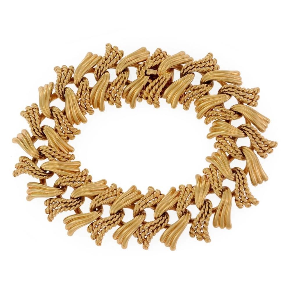 VINTAGE FRENCH 18K YELLOW GOLD DOUBLE FLEX LEAF LINK BRACELET (1 of 1)