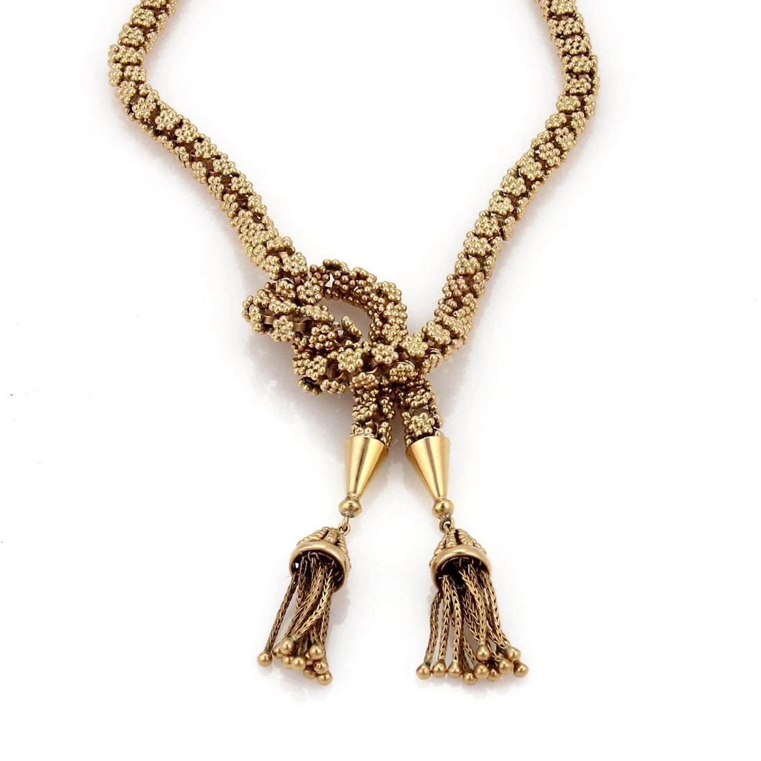 VINTAGE ESTATE 14KT GOLD BEADED FLORAL DESIGN TASSELSPENDANT NECKLACE 138G 19"L (1 of 2)