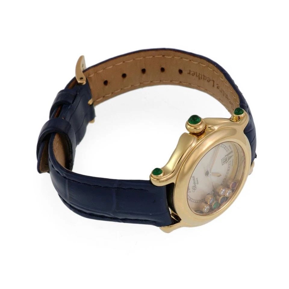 CHOPARD HAPPY SPORT 18K GOLD DIAMOND, RUBY, EMERALD & SAPPHIRE LADIES WATCH: CHOPARD HAPPY SPORT 18K GOLD DIAMOND, RUBY, EMERALD & SAPPHIRE LADIES WATCH CHOPARD HAPPY SPORT 18K GOLD DIAMOND, RUBY, EMERALD & SAPPHIRE LADIES WATCH Chopard Happy Sport 18k Gold Diamond, ruby, emer