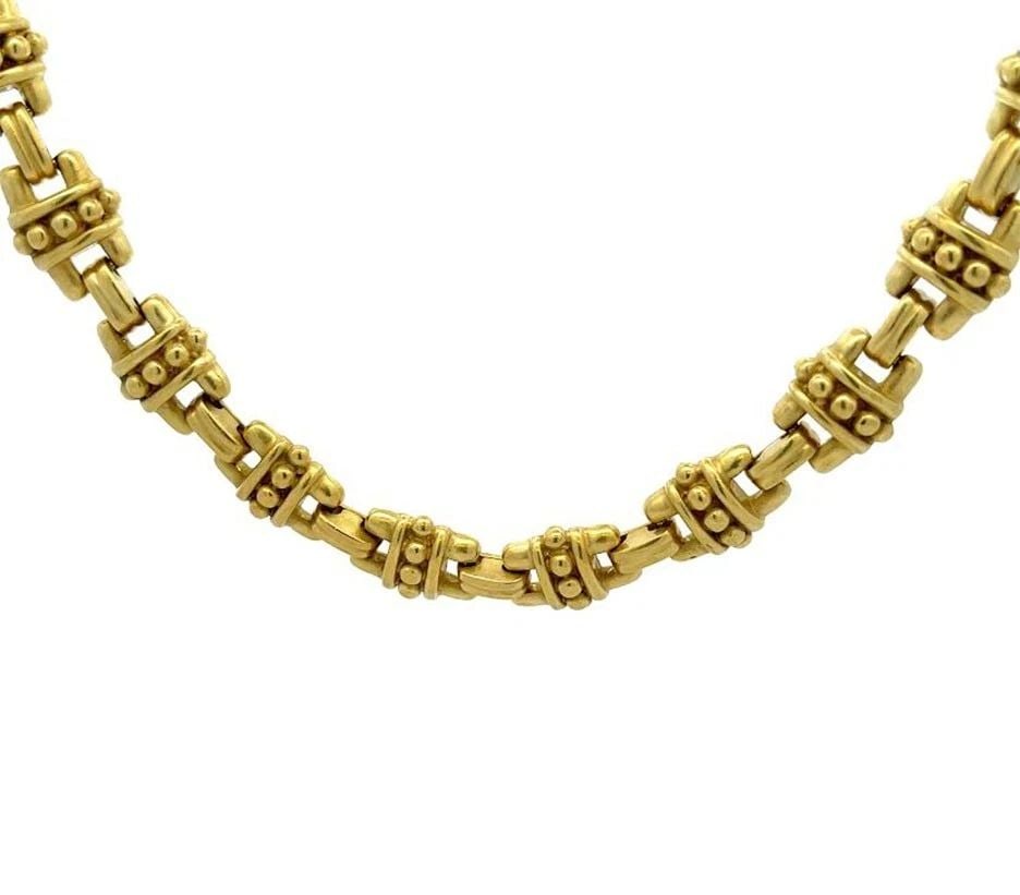 JUDITH RIPKA 18K NECKLACE YELLOW GOLD HEFTY "H" LINK 12MM WIDE COLLAR 99GR: JUDITH RIPKA 18K NECKLACE YELLOW GOLD HEFTY "H" LINK 12MM WIDE COLLAR 99GR JUDITH RIPKA 18K NECKLACE YELLOW GOLD HEFTY "H" LINK 12MM WIDE COLLAR 99GR This lovely authentic necklace is by Judith Ripka,