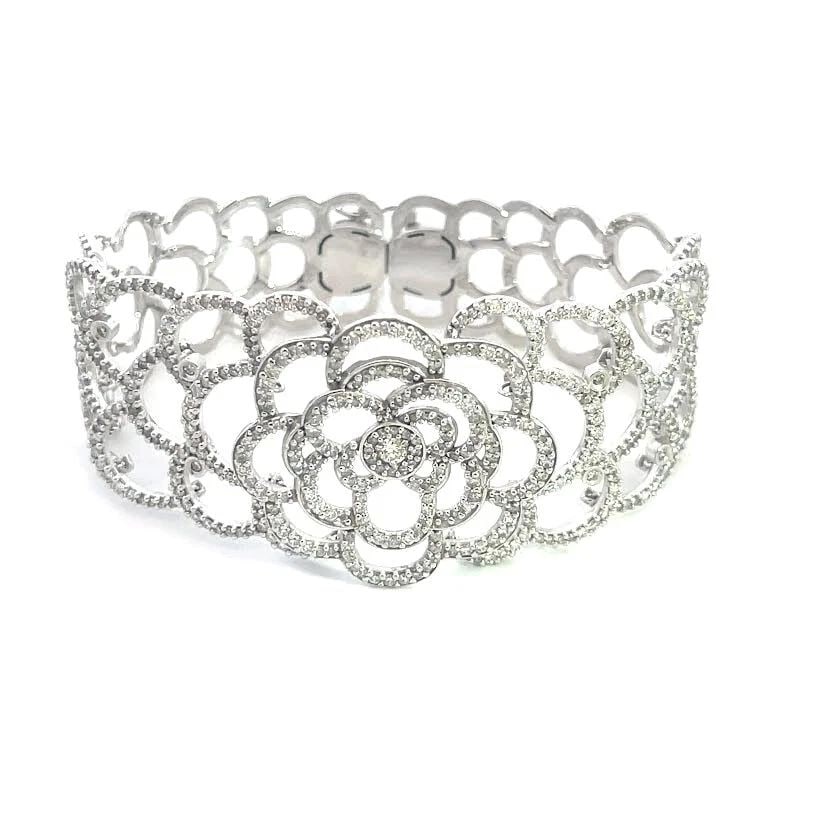 CAMELLIA GOLD DIAMOND BRACELET 18K WHITE OPEN FLORAL FLEX BAND VIVARA 4.5 CARAT (1 of 1)