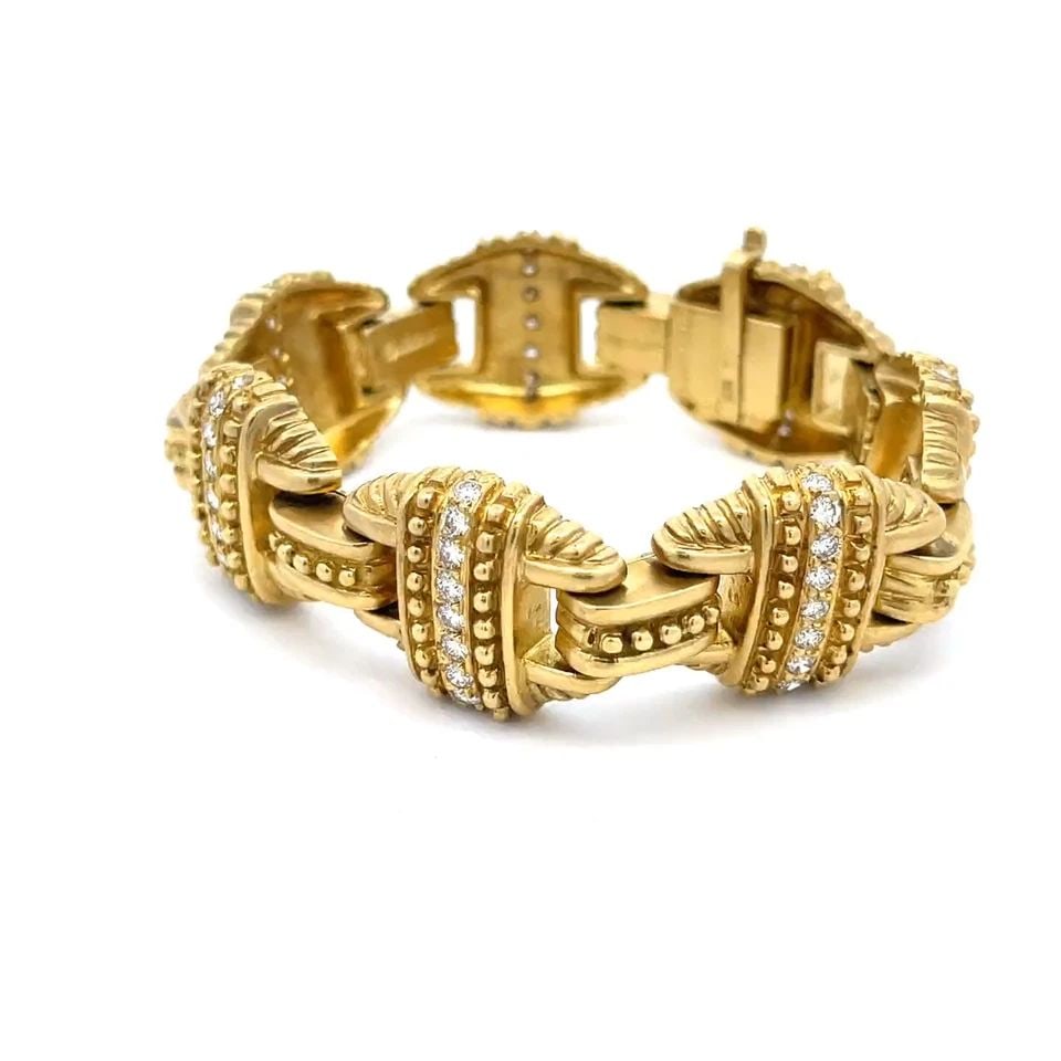 JUDITH RIPKA GOLD BRACELET DIAMOND 18K YELLOW BEAD BAR LINK 77GR 6.5"L (1 of 1)