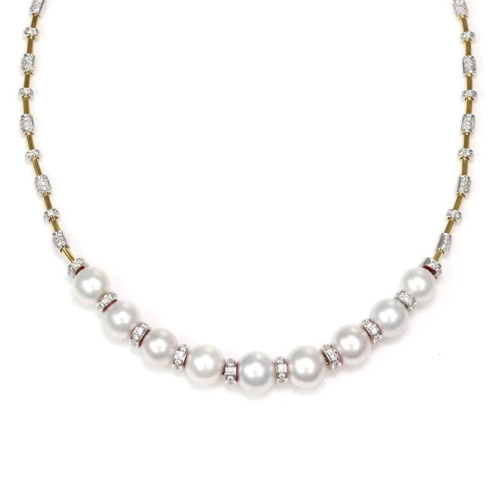 VINTAGE 3.50CT DIAMOND SOUTH SEA PEARLS 18K TWO TONE GOLD FANCY NECKLACE (1 of 1)