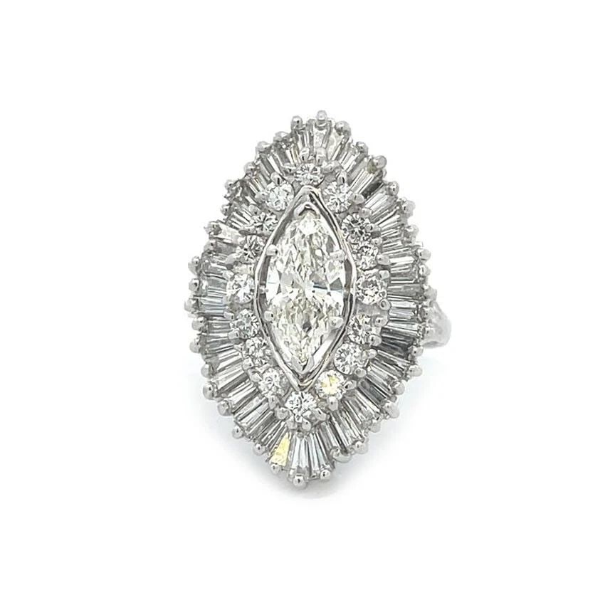 RING DIAMOND PLATINUM GOLD MARQUISE SHAPE COCKTAIL RING SIZE 8 ESTATE (1 of 1)