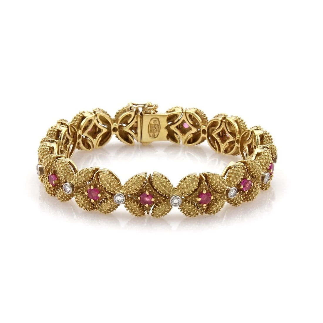 DIAMOND GOLD BRACELET 18KT BEADED GEMSTONE FLORAL LINK LA TRIOMPHE (1 of 2)