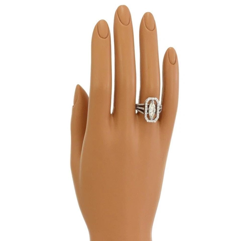 DIAMOND 2.25CT MARQUISE W/ACCENT 18K WHITE GOLD LONG COCKTAIL RING: DIAMOND 2.25CT MARQUISE W/ACCENT 18K WHITE GOLD LONG COCKTAIL RING DIAMOND 2.25CT MARQUISE W/ACCENT 18K WHITE GOLD LONG COCKTAIL RING Diamond 2.25ct Marquise w/Accent Diamond 18k White Gold Long Cockt
