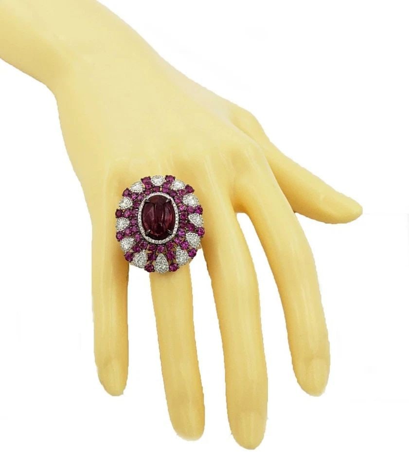ESTATE 17.52CT DIAMOND RUBY 18K WHITE GOLD LARGE FLORAL DOME RING SIZE - 7: ESTATE 17.52CT DIAMOND RUBY 18K WHITE GOLD LARGE FLORAL DOME RING SIZE - 7 ESTATE 17.52CT DIAMOND RUBY 18K WHITE GOLD LARGE FLORAL DOME RING SIZE - 7 Estate 17.52ct Diamond Ruby 18k White Gold Large F