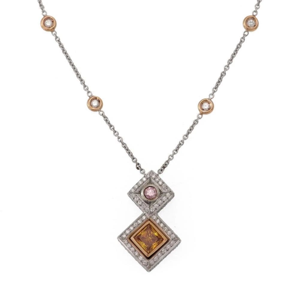 LOVELY 1.92CT WHITE YELLOW PINK DIAMOND 18K GOLD FANCY NECKLACE GIA REPORT (1 of 2)