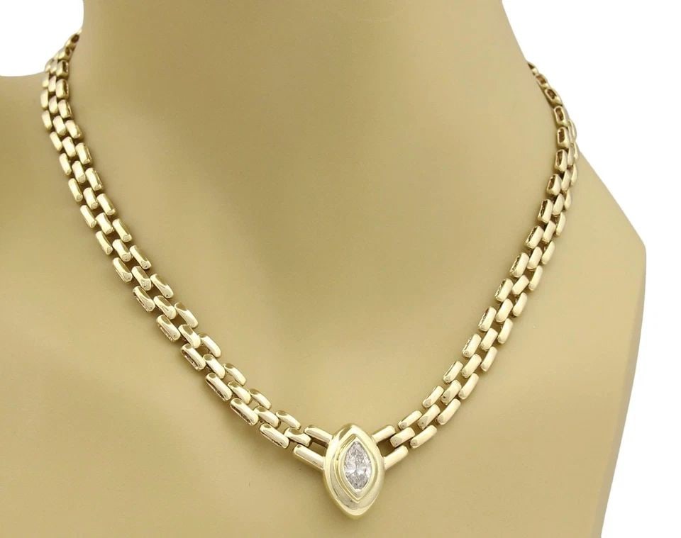 DIAMOND PENDANT SOLITAIRE NECKLACE 14K YELLOW GOLD MARQUISE CUT PANTHER LINK: DIAMOND PENDANT SOLITAIRE NECKLACE 14K YELLOW GOLD MARQUISE CUT PANTHER LINK DIAMOND PENDANT SOLITAIRE NECKLACE 14K YELLOW GOLD MARQUISE CUT PANTHER LINK This Diamond Pendant Solitaire Necklace featur