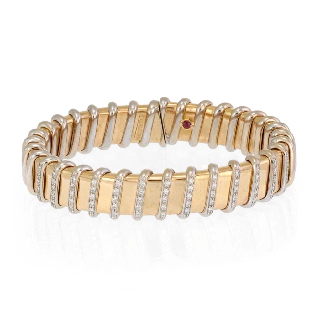 ROBERTO COIN NABUCCO 1CT DIAMONDS 18K TWO TONE GOLD WIDE FLEX BRACELET: ROBERTO COIN NABUCCO 1CT DIAMONDS 18K TWO TONE GOLD WIDE FLEX BRACELET ROBERTO COIN NABUCCO 1CT DIAMONDS 18K TWO TONE GOLD WIDE FLEX BRACELET Roberto Coin Nabucco 1ct Diamonds 18k Two Tone Gold Wide F