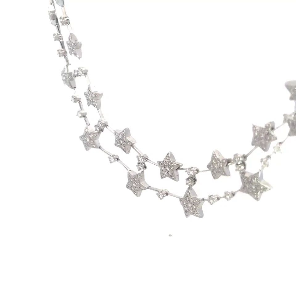 DIAMOND GOLD STAR NECKLACE 4.58CT DOUBLE ROW 18K WHITE COLLAR STYLE: DIAMOND GOLD STAR NECKLACE 4.58CT DOUBLE ROW 18K WHITE COLLAR STYLE DIAMOND GOLD STAR NECKLACE 4.58CT DOUBLE ROW 18K WHITE COLLAR STYLE This is a chic eye-catching 18k white gold double row collar nec