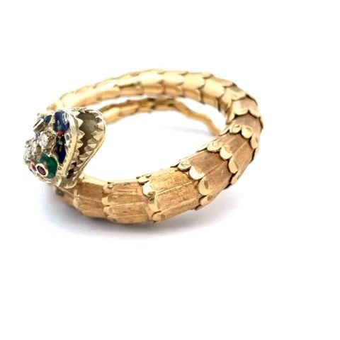 DIAMOND SNAKE BRACELET ENAMEL 14K YELLOW GOLD WRAP BAND FOR SMALL WRIST: DIAMOND SNAKE BRACELET ENAMEL 14K YELLOW GOLD WRAP BAND FOR SMALL WRIST DIAMOND SNAKE BRACELET ENAMEL 14K YELLOW GOLD WRAP BAND FOR SMALL WRIST This vintage snake wrap bracelet is crafted from 14k yel