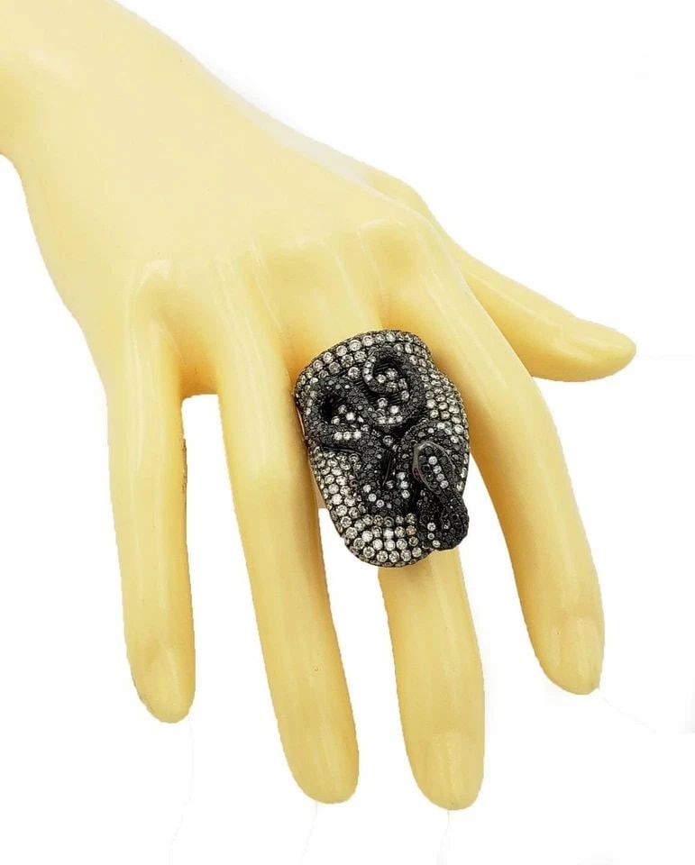 STUNNING 7.5CT BLACK CHAMPAGNE DIAMOND 18K BLACK GOLD SNAKE RING SIZE 7: STUNNING 7.5CT BLACK CHAMPAGNE DIAMOND 18K BLACK GOLD SNAKE RING SIZE 7 STUNNING 7.5CT BLACK CHAMPAGNE DIAMOND 18K BLACK GOLD SNAKE RING SIZE 7 Stunning 7.5ct Black Champagne Diamond 18k Black Gold Sn