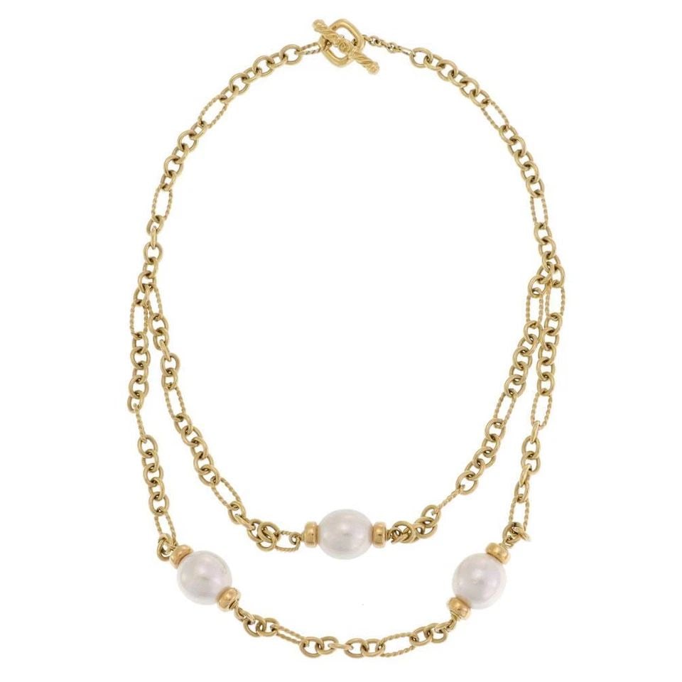 DAVID YURMAN NECKLACE MADISON PEARLS 18K YELLOW GOLD DOUBLE CHAIN: DAVID YURMAN NECKLACE MADISON PEARLS 18K YELLOW GOLD DOUBLE CHAIN DAVID YURMAN NECKLACE MADISON PEARLS 18K YELLOW GOLD DOUBLE CHAIN David Yurman D.Y Madison Pearls 18k Yellow Gold Double Chain Necklac