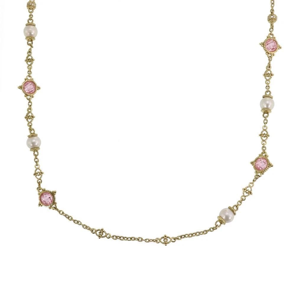 JUDITH RIPKA DIAMOND PEARLS PINK CRYSTAL 18K YELLOW GOLD LONG NECKLACE: JUDITH RIPKA DIAMOND PEARLS PINK CRYSTAL 18K YELLOW GOLD LONG NECKLACE JUDITH RIPKA DIAMOND PEARLS PINK CRYSTAL 18K YELLOW GOLD LONG NECKLACE Judith Ripka Diamond Pearls Pink Crystal 18k Yellow Gold L