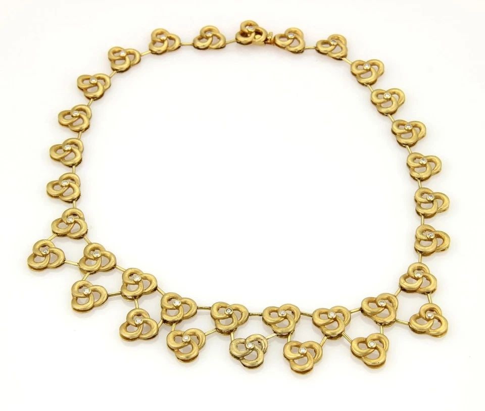 DIAMOND GOLD BIB NECKLACE 18K YELLOW FLORAL STYLE VINTAGE (1 of 1)
