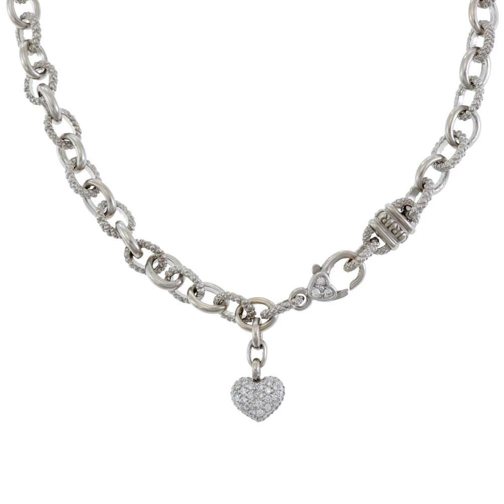 JUDITH RIPKA DIAMOND 18K WHITE GOLD HEART PENDANT OVAL LINK NECKLACE: JUDITH RIPKA DIAMOND 18K WHITE GOLD HEART PENDANT OVAL LINK NECKLACE JUDITH RIPKA DIAMOND 18K WHITE GOLD HEART PENDANT OVAL LINK NECKLACE Judith Ripka Diamond 18k White Gold Heart Pendant Oval Link Ne