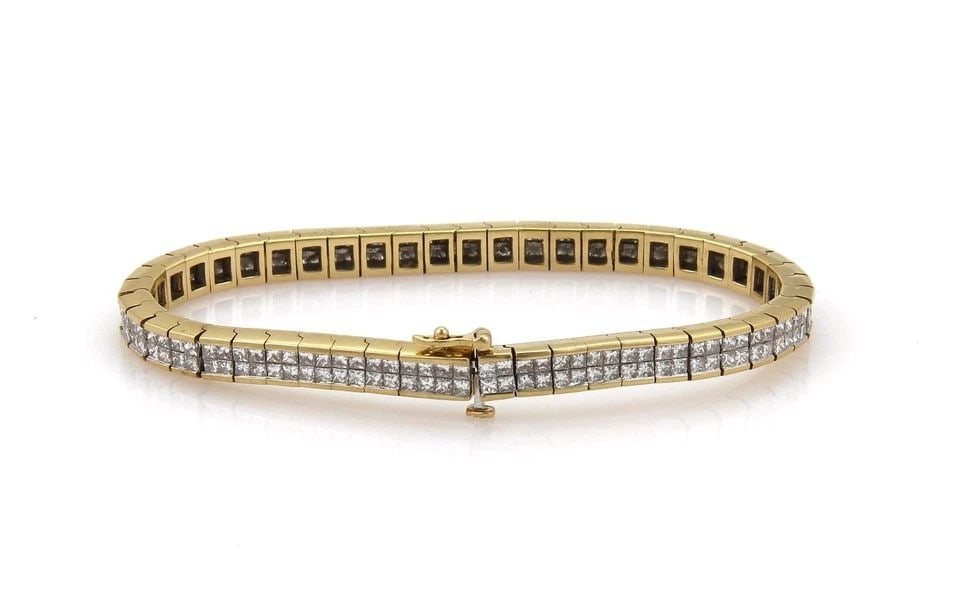 18K YELLOW GOLD 7 CARATS INVISIBLE SET DIAMOND CUBE LINK TENNIS BRACELET: 18K YELLOW GOLD 7 CARATS INVISIBLE SET DIAMOND CUBE LINK TENNIS BRACELET 18K YELLOW GOLD 7 CARATS INVISIBLE SET DIAMOND CUBE LINK TENNIS BRACELET 18k Yellow Gold 7 Carats Invisible Set Diamond Cube Li