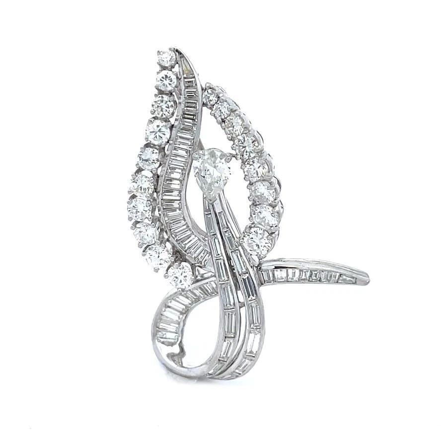 PLATINUM DIAMOND OPEN STYLE LONG STEM LEAF BROOCH 14K GOLD PIN: PLATINUM DIAMOND OPEN STYLE LONG STEM LEAF BROOCH 14K GOLD PIN PLATINUM DIAMOND OPEN STYLE LONG STEM LEAF BROOCH 14K GOLD PIN This stunning leaf shape brooch is crafted from platinum, it features a la