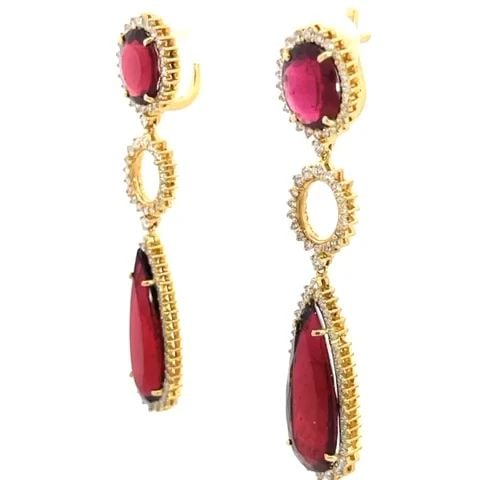 DIAMOND TOURMALINE EARRINGS 16.80CT 18K YELLOW GOLD DROP DANGLE: DIAMOND TOURMALINE EARRINGS 16.80CT 18K YELLOW GOLD DROP DANGLE DIAMOND TOURMALINE EARRINGS 16.80CT 18K YELLOW GOLD DROP DANGLE This gorgeous pair of drop dangle earrings are crafted from 18k yellow g