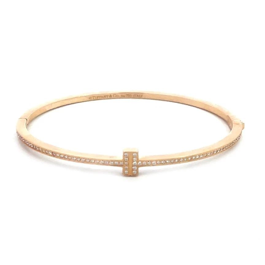 TIFFANY T HINGED DIAMOND BANGLE 18K ROSE GOLD NARROW STYLE (1 of 1)
