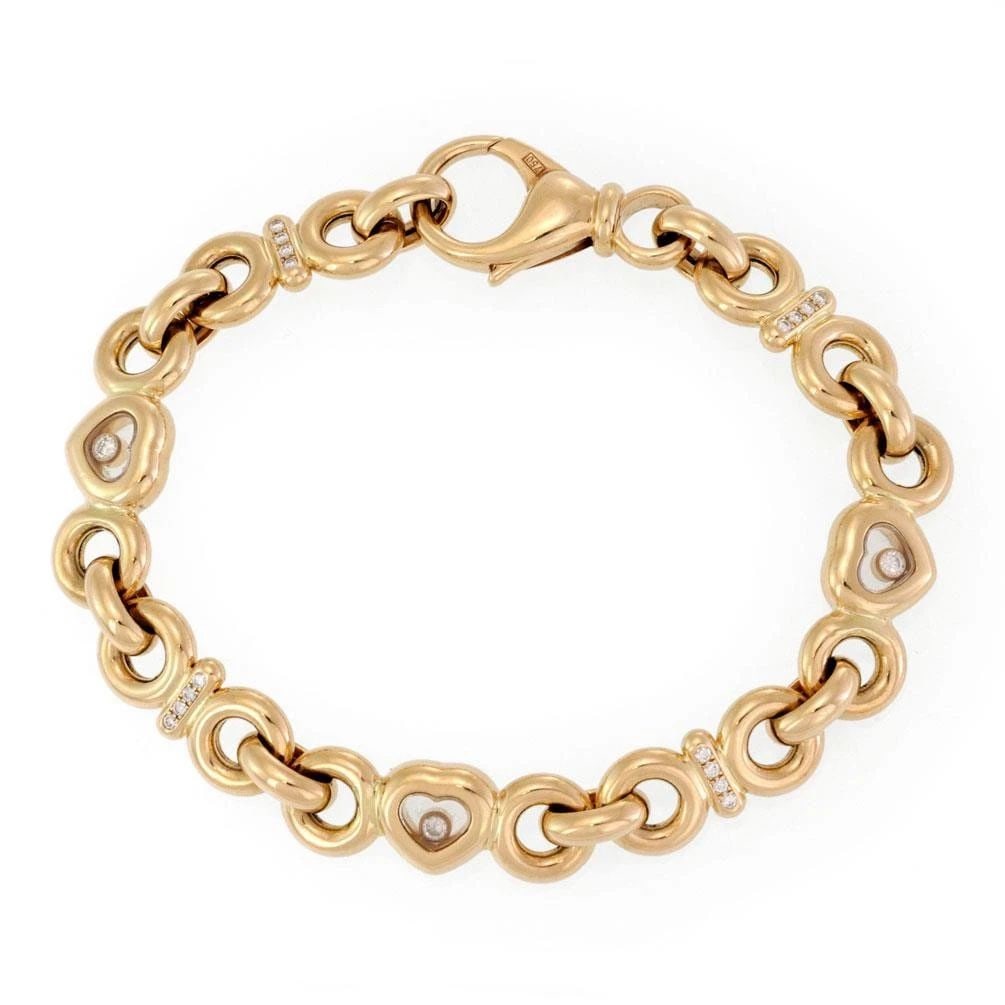 CHOPARD HAPPY DIAMOND 18K YELLOW GOLD HEARTS RING LINK BRACELET: CHOPARD HAPPY DIAMOND 18K YELLOW GOLD HEARTS RING LINK BRACELET CHOPARD HAPPY DIAMOND 18K YELLOW GOLD HEARTS RING LINK BRACELET Chopard Happy Diamond 18k Yellow Gold Hearts Ring Link Bracelet Descript