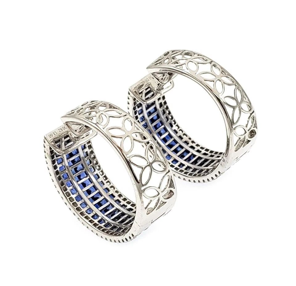 EARRINGS DIAMOND & GEMSTONES 18K WHITE GOLD WIDE HOOP EARRINGS: EARRINGS DIAMOND & GEMSTONES 18K WHITE GOLD WIDE HOOP EARRINGS EARRINGS DIAMOND & GEMSTONES 18K WHITE GOLD WIDE HOOP EARRINGS These earrings feature a stylish wide hoop design in 18k white gold, with 
