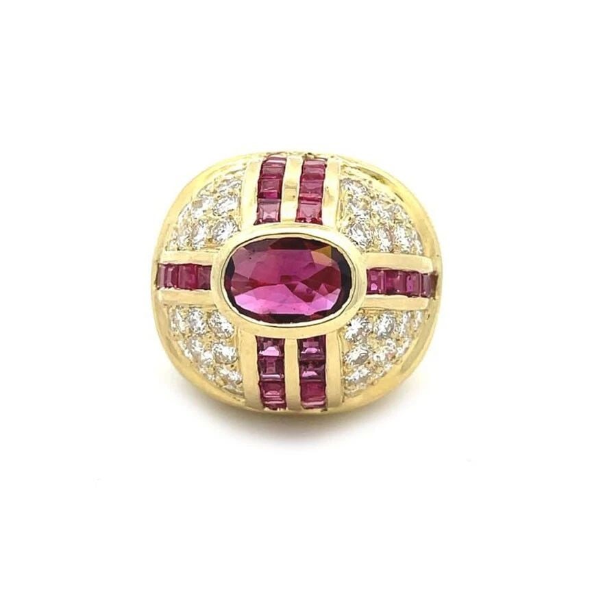 RUBY & DIAMOND GOLD RING 14K YELLOW ESTATE HIGH DOME SHAPE (1 of 2)