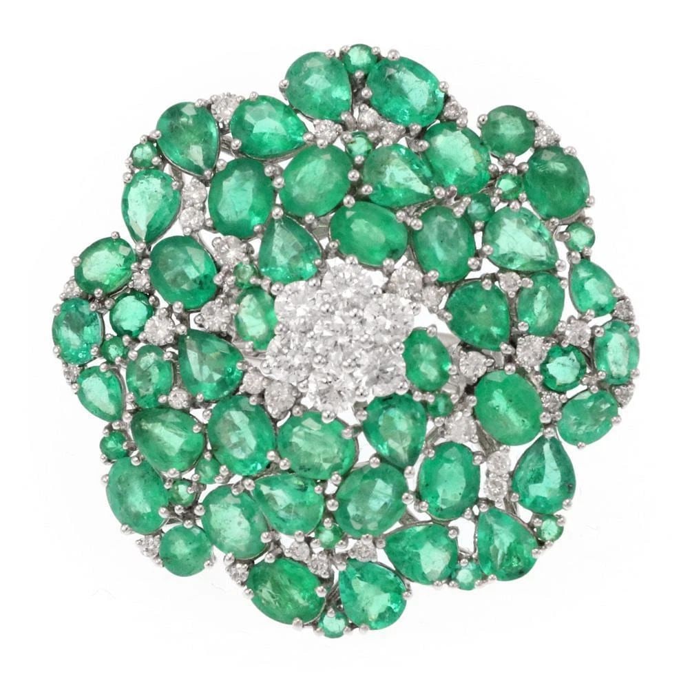 LARGE 12.10CT EMERALD DIAMOND 18K WHITE GOLD FLORAL RING SIZE 7 (1 of 2)